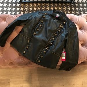 Vince Camuto Black Vegan Leather Military Jacket